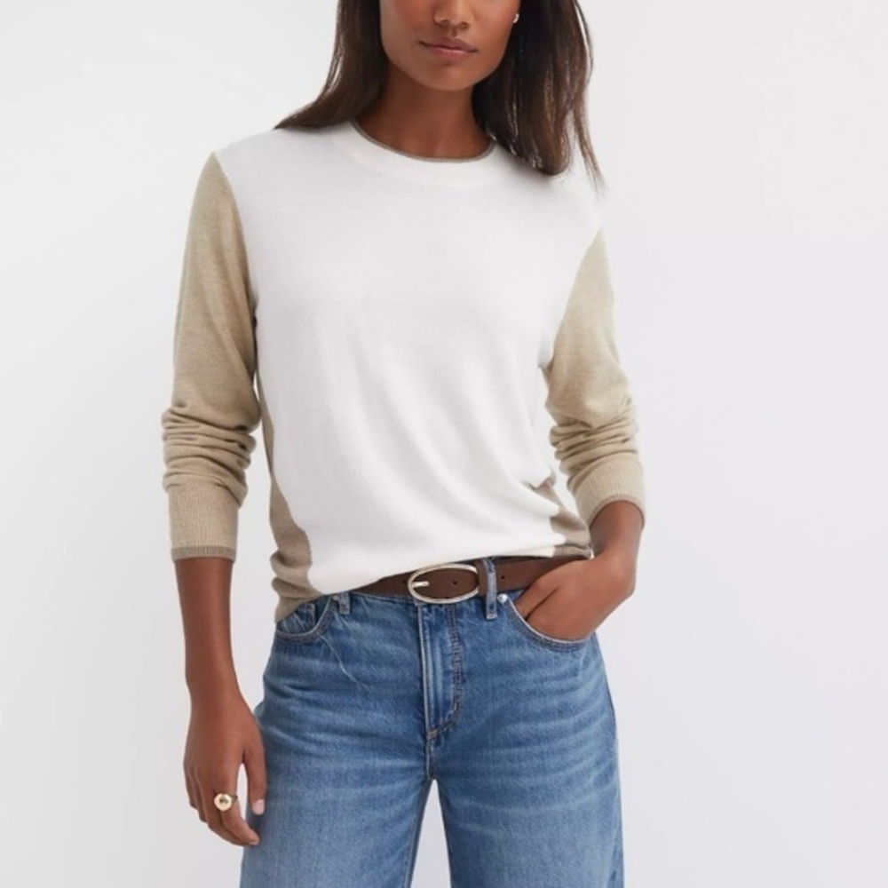 Loft Colorblock Luxe Knit Sweater in Whisper White Size S - Picture 1 of 3